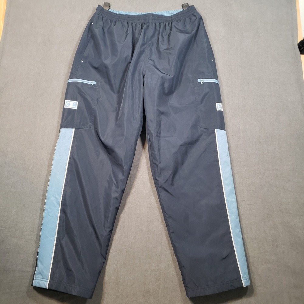Champion Track Pants Mens Medium Navy Blue Fleece Lined Cargo Pockets Athletic